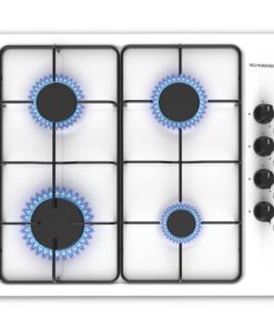 60 CM ENAMELLED GAS ON GLASS HOB SIDE KNOBS 4 BURNERS WHITE